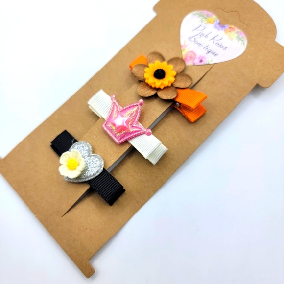 Nwt 3 handmade hair clips barrettes girls new - Picture 1 of 1